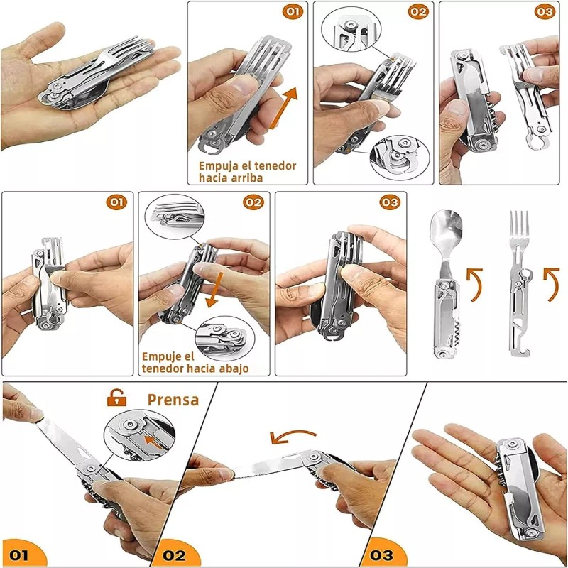Baixi Set De Cubiertos Plegables Campismo Viaje Navaja Multiuso