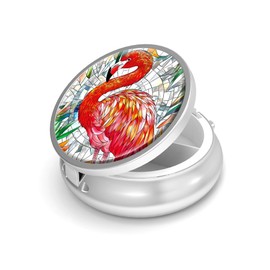 VANCANYOHO Pill Box, Pill Container for Purse & Pocket, Small Pill Case, Metal Decorative Pill Holder, Cute Mini Portable Pill Organizer to Hold Supplements, Vitamins, Fish Oil, BPA-Free(Flamingo)