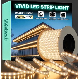 GZBtech AC 110-120V LED Strip Lighting 132FT/40M, 2800K Warm White IP65 Waterproof Outdoor Strip Lights, 60LEDs/M SMD2835 Cuttable & Connectable LED Rope Light for Indoor Bedroom Outside Exterior