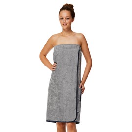 Sowel® Towel Wrap for Women, Wrap Around Towel with Hook and Loop Fasteners, Sauna Kilt, Sarong, 100% Organic Cotton, 80 x 130 cm, Grey/Navy