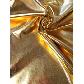 Metallic Shiny All Over Foil Stretch Polyester Spandex Fabric by The Yard (Gold)