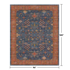 Washable Navy Blue Living Room Rug, 8x10 Area Rug For Bedroom, Dining Room Rugs for Under Table - Low Pile Non-Slip Rubber Backing Stain Resistant Rug - Aethestic Boho Home Decor (8x10 Navy Blue)