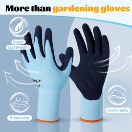 Brigic 2 Pairs Gardening Gloves- Snug Fit, Breathable Rubber Coated, Thin, Outdoor Work Garden Gloves For Women, Blue (L)