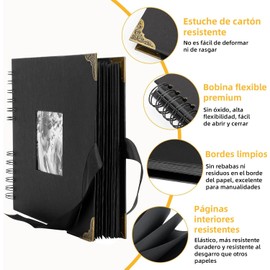 Álbum de fotos tipo scrapbook,libro de recuerdos DIY de 80 páginas,cubierta intercambiable,con pegatinas,plantilla y 12 Bolígrafos para cumpleaños,San Valentín, bodas, regalo de Navidad. (Negro)