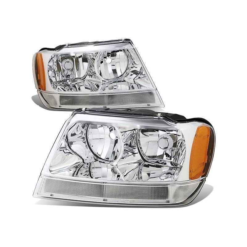DNA Motoring HL-OH-JGC99-CH-AM Chrome Amber Headlights Assembly Replacement Compatible with