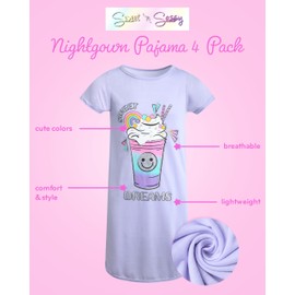 Sweet & Sassy Girls Nightgowns - 4 Pack Short Sleeve Night Gown Sleepwear Pajama Dress for Kids (Size: 4-14), Size 10, Dream Big/Good Night