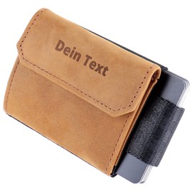 Jaimie Jacobs Nano Boy Pocket with Engraving Slim Wallet Minimalist Wallet with Coin Compartment, Buffalo leather light brown, Wallet