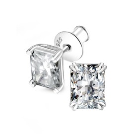 925 Sterling Silver 1 Carat Radiant Cut Moissanite Imitation Diamond Stud Earrings for Women