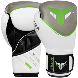 Mytra Fusion Punch Hard Boxing Gloves Artificial Leather Boxing Gloves 10oz 12oz 14oz 16oz Boxing Gloves for Training Punching Sparring Punching Bag Muay Thai Kickbox (14-oz, White Grey)