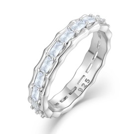 STARCHENIE Eternity Ring 925 Sterling Silver Ring for Women Emerald Cut Cubic Zirconia Wedding Promise Engagement Band Jewelry Size 5-10, Gemstone, Cubic Zirconia