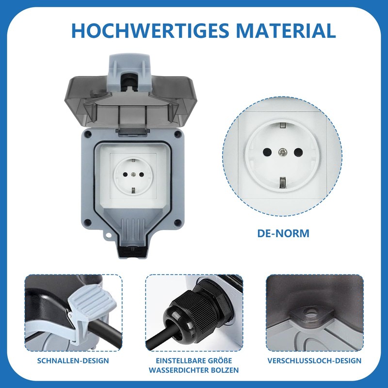 Marscharm Outdoor Socket Waterproof 1 Way 2 Sockets IP66 Switch