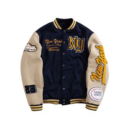 SOLY HUX Men's Letter Graphic Varsity Jacket Long Sleeve Button Up Patched Baseball Jacket Streetwear Multicolor Letter Large
