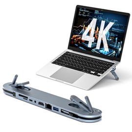 USB C Laptop Docking Station Stand, USB C Hub 7 in 1 Multiport Adapter with 4K HDMI, Gigabit Ethernet, USB A 3.0, PD 100W Charge, Universal Docking Stations for MacBook Pro/Air/Dell/HP/Surface/Lenovo