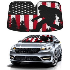 Bigfoot American USA Flag Car Windshield Sunshade,Folding Sun Shade Auto Sun Visor Heat Protection Front Window, Car Sunscreen Blocks UV Rays and Keeps Vehicle Cool (55 x 30 Inch)
