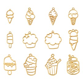 24Pcs Ice Cream Open Back Bezel Pendants Ice Cream Dessert Hollow Frame Charms Earring Resin Craft Bezels Molds for DIY Keychain Summer Necklaces Earrings Jewelry Making