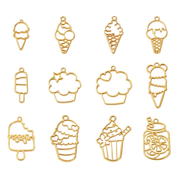 24Pcs Ice Cream Open Back Bezel Pendants Ice Cream Dessert