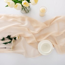 Chuqing Chiffon Table Runner, Decorative Fabric in Natural Beige, Thin Table Runner, Table Decoration for Birthdays, Weddings, 70 x 300 cm, Champagne