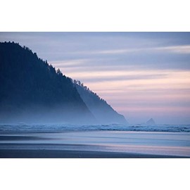Hazy Mist over Beach Print Unframed Lavender Blue Pale Pink Coastal Wall Art Dreamy Sunset Photo Oregon Coast Ocean Photography Seashore Cliffs
