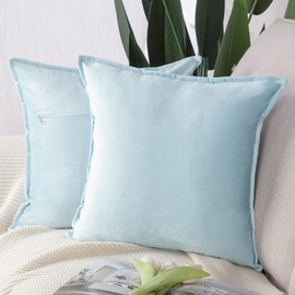MADIZZ Set of 2 Super Soft Velvet Decorative Throw Pillow Covers 18x18 inch Light Blue Square with Fringe Luxury Style Cushion Case Pillow Shell for Sofa Bedroom