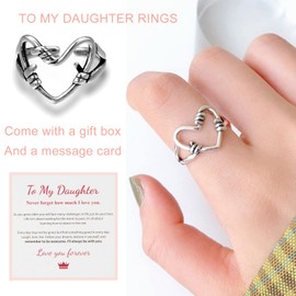 BELLA-Bee To My Daughter Heart Knot Rings, Retro Silver Ring for Women Adjustable Love Heart rings Gift For Daughter (To My Daughter Rings)