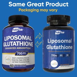 NutriFlair Liposomal Glutathione Supplement 700mg – Setria® Reduced L-Glutathione, 60 Capsules