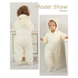 KEOYA Baby's Hooded Snowsuit Newborn Romper Thicken One-piece Winter Outwear Jumpsuit Cute Bear Ears White 2-4 Months