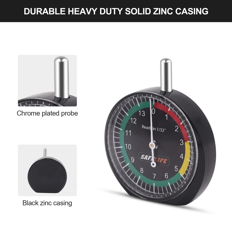 SAFELIFE Tire Tread Depth Gauge, Dial Type Tire Tread Depth