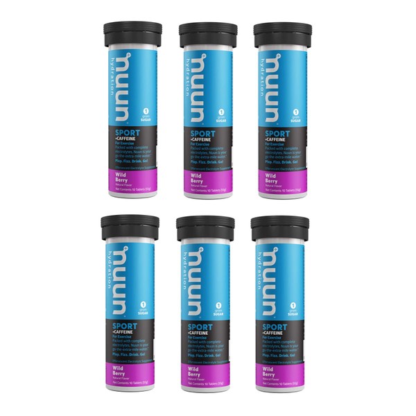 Nuun Energy: Wild Berry Electrolyte +Caffeine Drink Tablets (6 Tubes of 10 Tabs)
