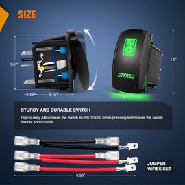 Nilight Stereo Rocker Switch Led Light Bar Switch 5Pin Laser On Off SPST switches 20A/12V 10A/24V Switch Green with Jumper Wires Set for Cars Trucks RVs