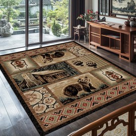 Soyalie Rustic Cabin Bear Rugs 2ftx3ft Western Wildlife Bear Paw Print Area Rug for Hallway Bathroom Bedroom Non-Slip Lodge Farmhouse Indoor Floor Pad