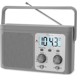Portable - Shortwave Radio Battery Powered or Plug in Wall for Home Outdoor, Strong Reception, Large Dial Easy to Use, Digital Time Display, Transistor Antenna, Seniors Small Gfit - Color: Grey