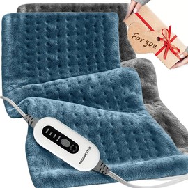 PAGOBETTER Soft Flannel 12"x24" Electric Heating Pad - Fast Heat to 150°F, Auto Shut-Off, Moist/Dry Options, Washable - Perfect Winter Gift - Color: Gray*1+Blue*1