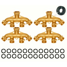 Morvat Heavy Duty Hexagonal Brass 4 Way Garden Hose Y Splitter, 4 Pack