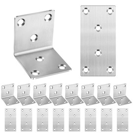 16Pcs Metal Brackets for Wood, 8 L Shaped Angle Connector and 8 Flat Joining Plates, Heavy Duty Sleeper Brackets, Stainless Steel Corner Brace Mending Plates for Fence Wood Fixing
