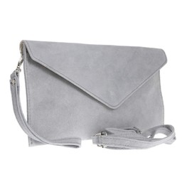 Girly Handbags Womens Italian Suede Leather Envelope Clutch Bag Light grey