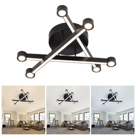 WELAKI LED Mount Ceiling Light, 30W Black Modern Close to Ceiling Light, Dimmable 3000K-6000K, 3 Lights LED Ceiling Lamp for Bedroom, Living Room, Dining Room, Kitchen