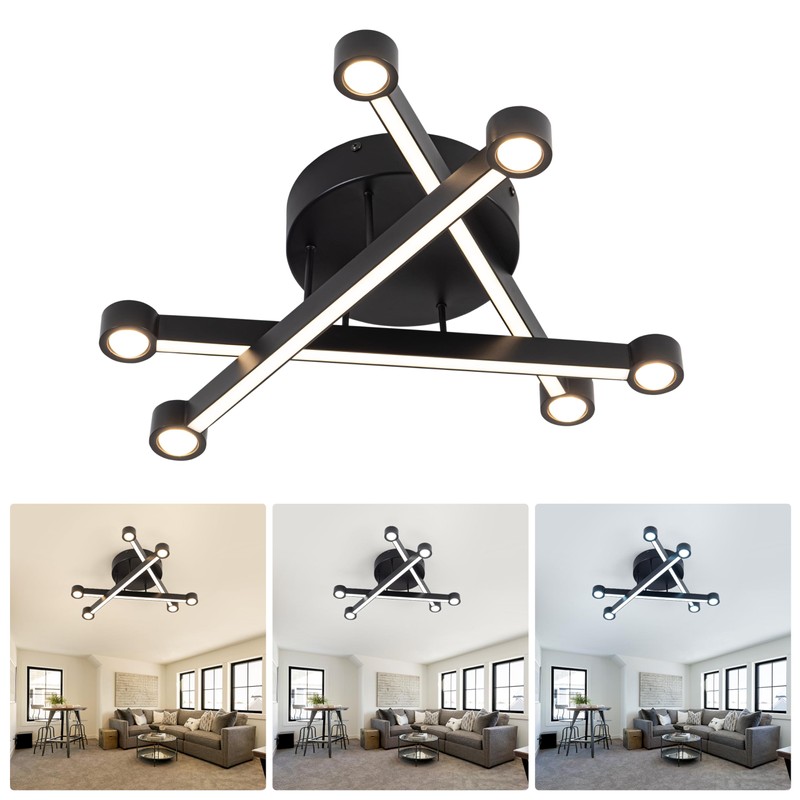WELAKI LED Mount Ceiling Light, 30W Black Modern Close to
