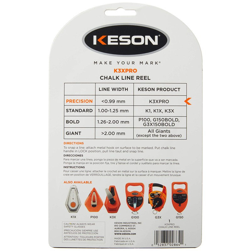Keson K3XPRO Precision String Chalk Line Reel with 3X1 Rewind,