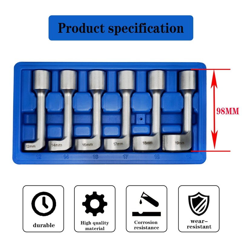 JEUCLEL 6PCS 1/2" Dr. Injection Socket Set, L-Type Diesel Fuel