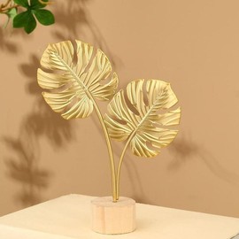 Iron Leaf Shaped Ornament, 1 Count Modern Leaf Shaped Decoration, Creative Metal Craft Ornament for Home Office Desk - Color: Golden, Specification: Single Leaf