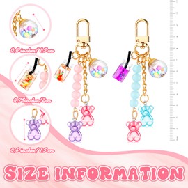 Ecally 4 Pcs Cute Resin Bear Keychain Macaron Bear Keychains Candy Pendant Jewelry Gift Bag Key Ring Accessories for Girl Women (Blue Pink,Purple Pink)