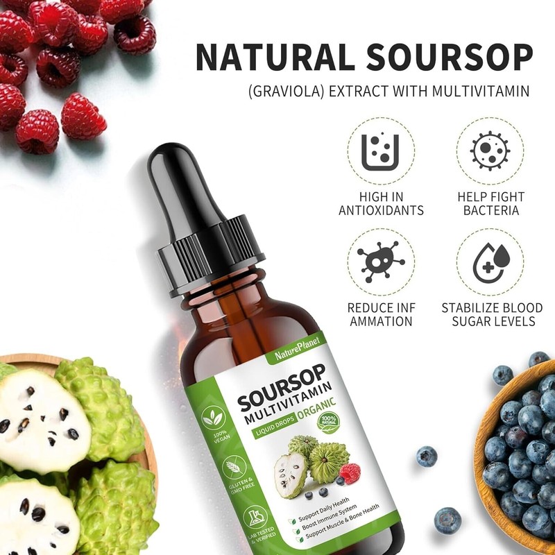 Soursop Multivitamin Liquid Drops, Bitters Liquid, Organic Soursop Leaf Extract
