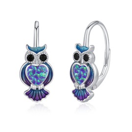 Owl Stud Earrings Girls 925 Sterling Silver Heart Blue Crystal Earrings for Women Animal Jewellery Owl Earrings Mother's Day Christmas Gifts Valentine's Day for Children, Cubic Zirconia, Cubic