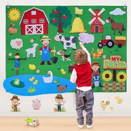 BEBEVOGUE Montessori Animal Felt Playset - Interactive Learning Toy for Toddlers - Educational Storyboard with Farm Animals - Ideal for Preschool and Early Education