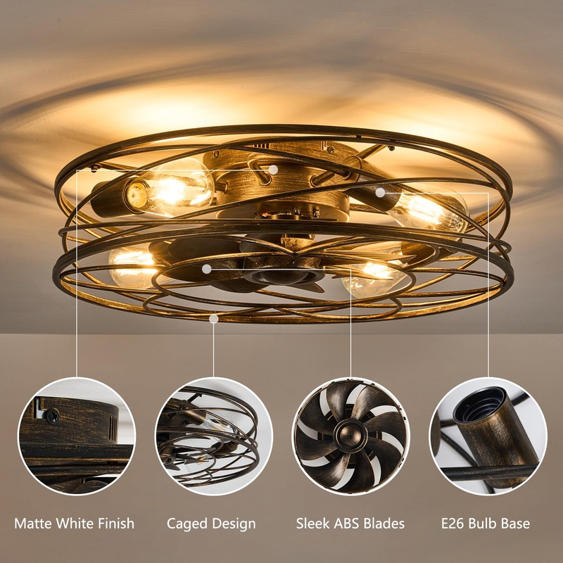 Flush Mount Caged Ceiling Fan: 20" Caged Ceiling Fan with