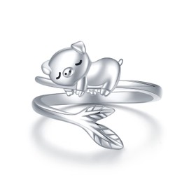 StoryMidir Pig Gifts 925 Sterling Silver Pig Ring Open Adjustable Animal Ring Pig Jewelry for Women Pig Lovers