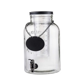 Tablecraft Industrial Collection Glass Beverage Dispenser, 2 gal, Includes Ice Core & Infuser, 8x10x12.75, Chalkboard Necklace