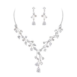 EVER FAITH Cubic Zirconia Bridal Jewellery Set Elegant Teardrop Cubic Zirconia Necklace and Earrings Set, Cubic Zirconia, Cubic Zirconia