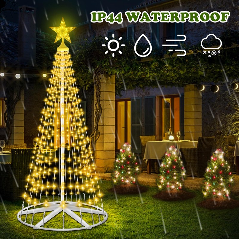 Outdoor Solar Christmas Cone Tree Lights, 8ft 442 LED Christmas