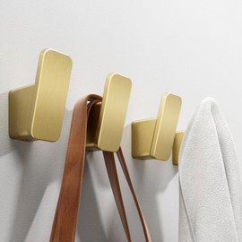 4 Pack Brushed Gold Towel Hook for Bathroom, Robe Coat Hanger, Wall Hooks for Hanging Bag Hat Mudroom Bedroom Kitchen, Adhesive with Heavy Duty Glue or Mount with Screw, Aluminum Holder Outdoor